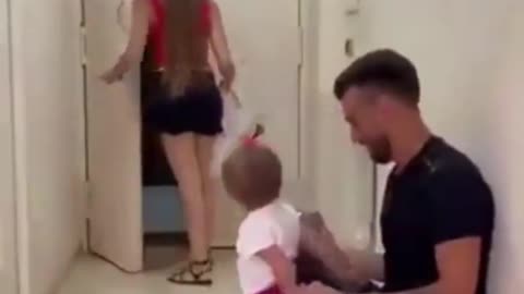The baby has a very different attitude towards his parents