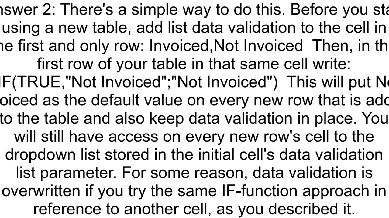 Excel table default value and data validation without VBA