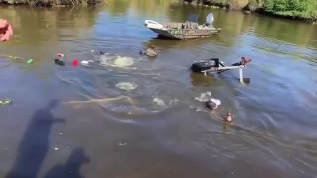 That's not how you're supposed to put the boat in the lake.