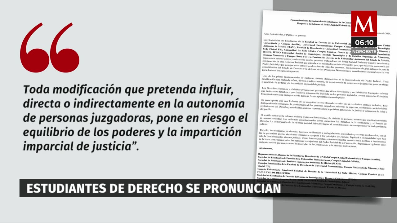 Estudiantes de derecho se pronuncian en apoyo a trabajadores del Poder Judicial contra la reforma