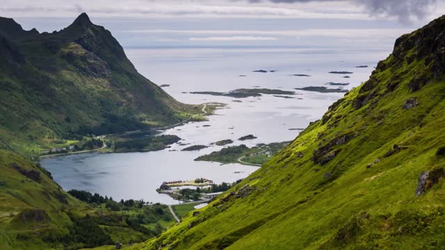 a scenic fjord at the village of selnes lofoten islands norway