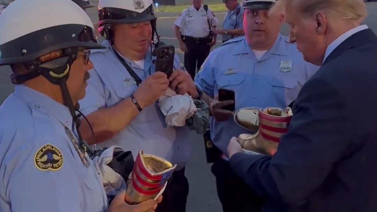 Trump Signs his Gold Sneakers for Philadelphia Law Enforcement Officers