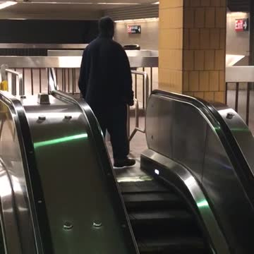 Guy keeps trying to walk down up escalator
