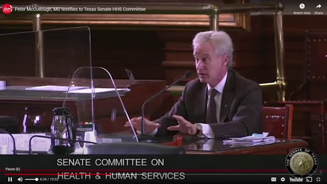 Dr. Peter McCullough MD Speaks Before Senate Committee