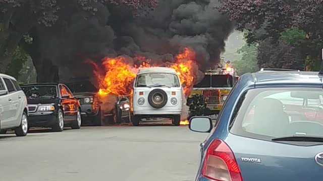 VW Van on Fire