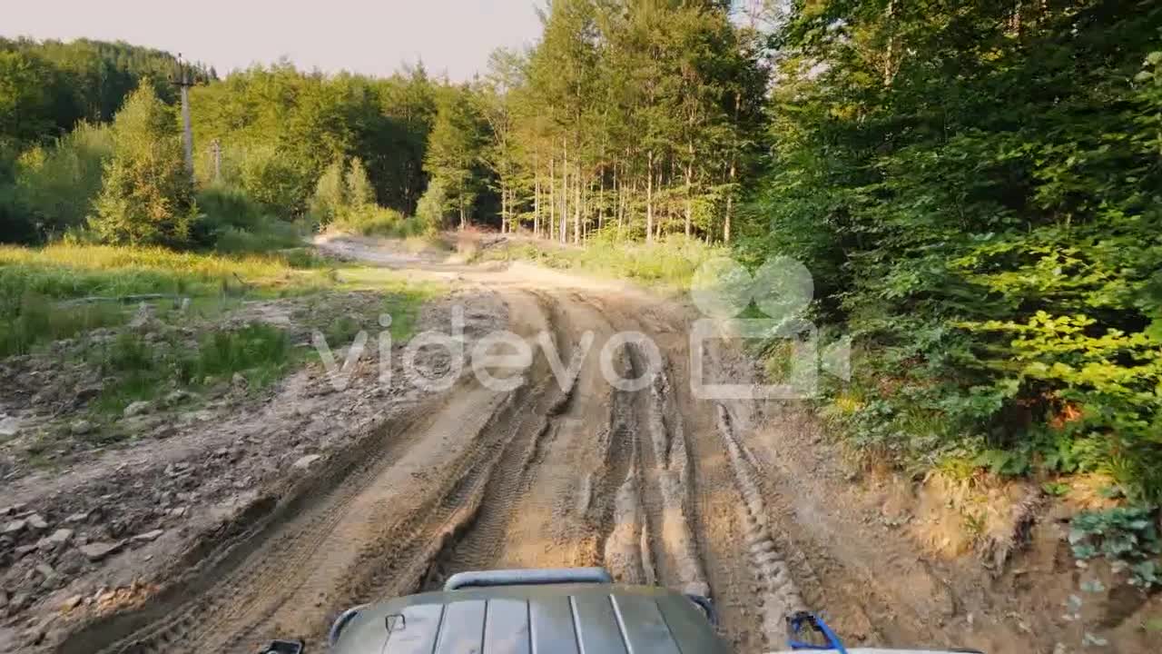 Suv Rides On An Extremely Bad Dirt Road A Top View Stabilized On 3 Axes Shot