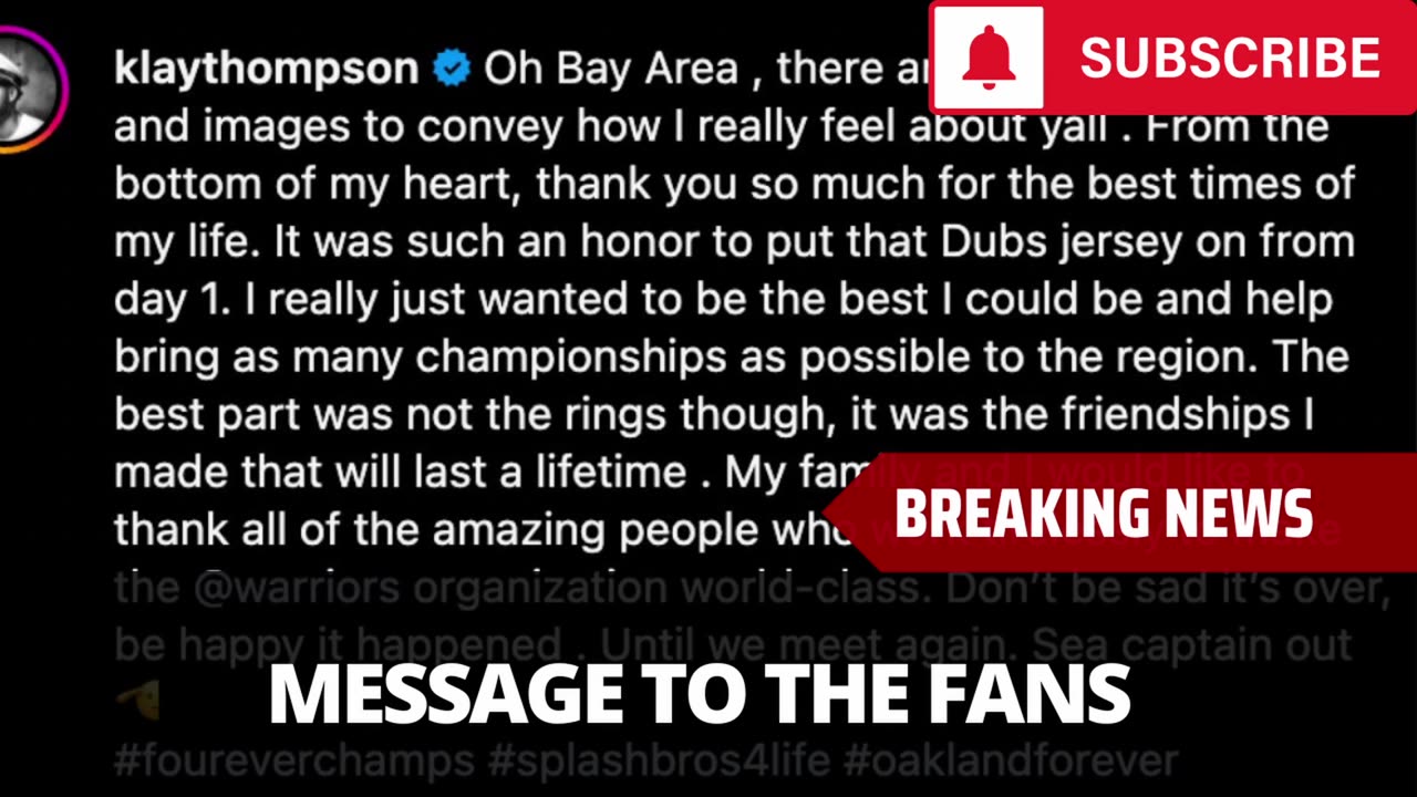 Klay Thompson Sends Message To Warriors Fans