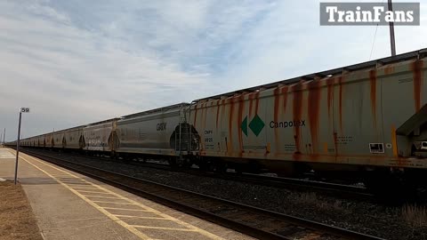 CN 3899 & CN 2852 Engines Mix & Potash Train West In Ontario