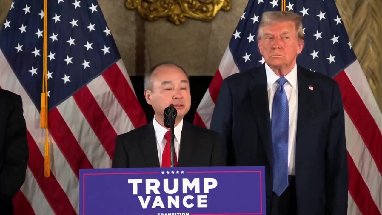 Softbank CEO Masayoshi Son speaks with President Trump after announcing a $100 billion investment in the US.