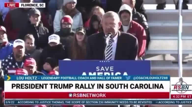 Hall of Fame Coach Lou Holtz Explains Why He Stands with Trump at South Carolina Trump Rally