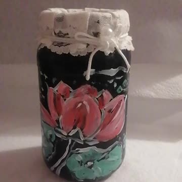 Handpainted Lily pond on glass jar