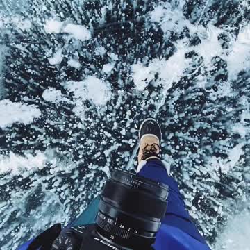 Air bubbles frozen in ice