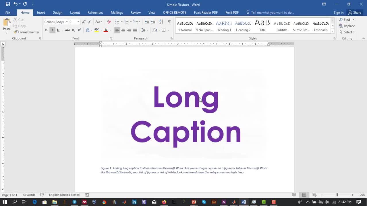 Adding long captions to illustrations (Figures or Tables) in Microsoft Word - MS Word 2016