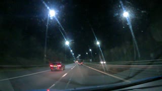 Night drivi g on the Motorway. Speedlapse. GoPro