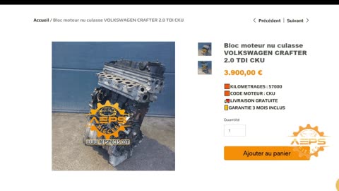 AEPSPIECES.COM - Bloc moteur nu culasse VOLKSWAGEN CRAFTER 2.0 TDI CKU