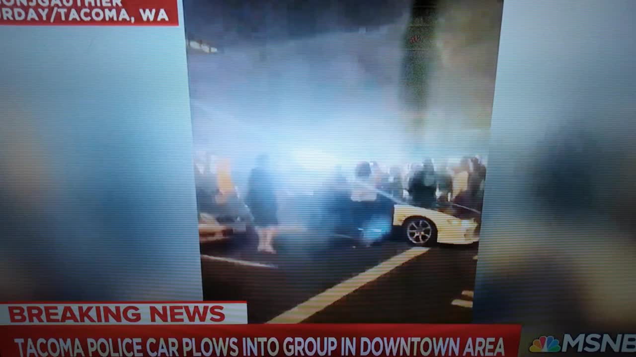 cop runs over a crowed of people on video