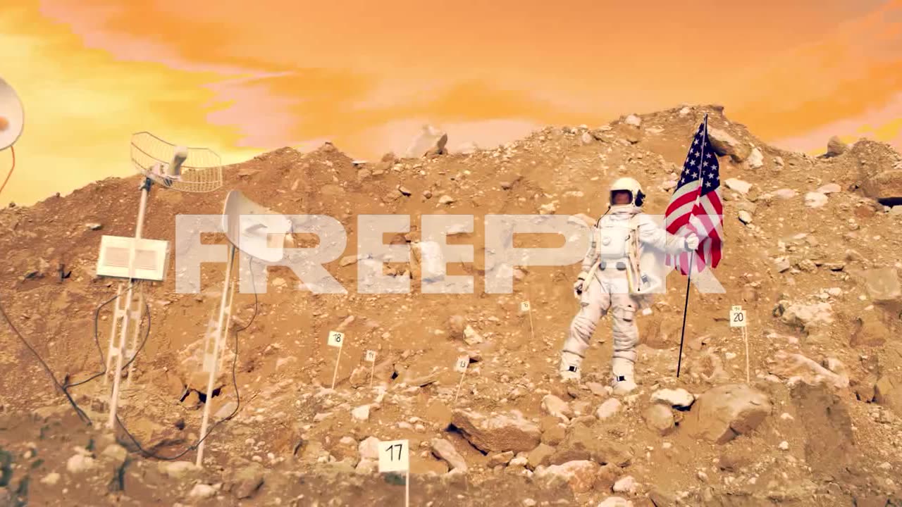 Woman Astronaut In A Space Suit Holds A Us Flag While