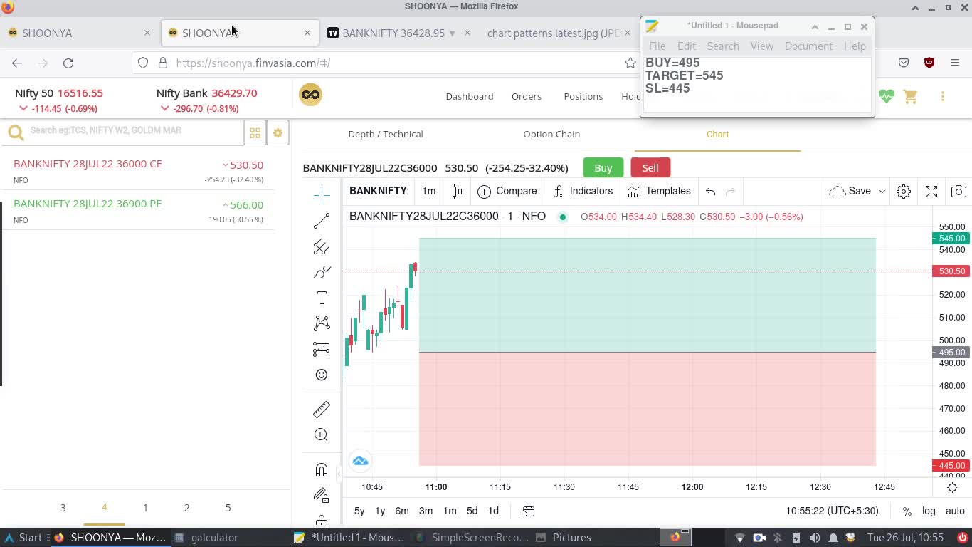 Bank Nifty Trading 26 July 2022 | Profit of 1250/- INR