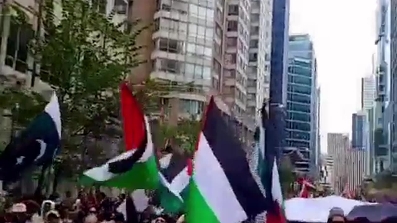 Hamas supporters gathering on the streets of Toronto today to show their opposition