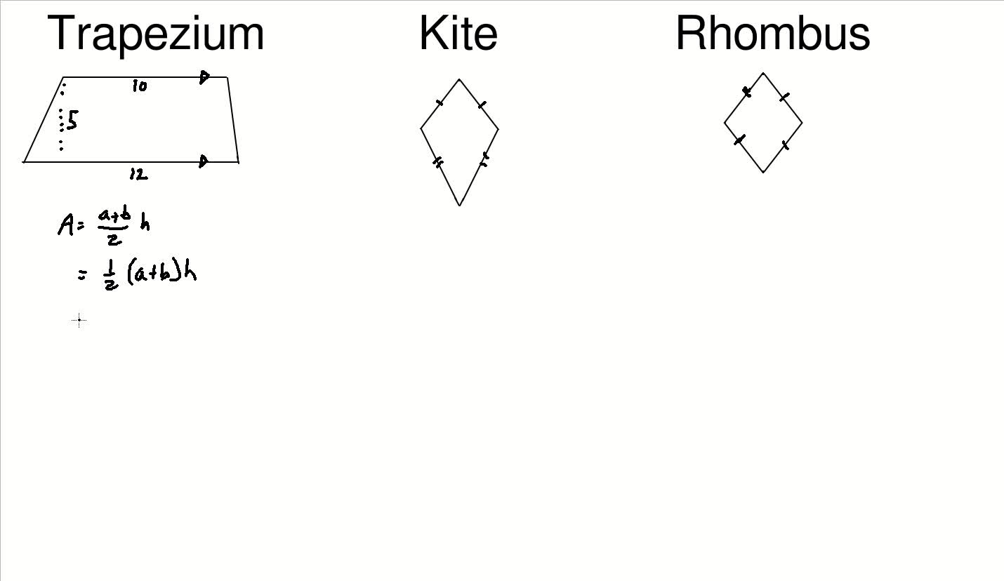 Area of Trapezium Kite and Rhombus