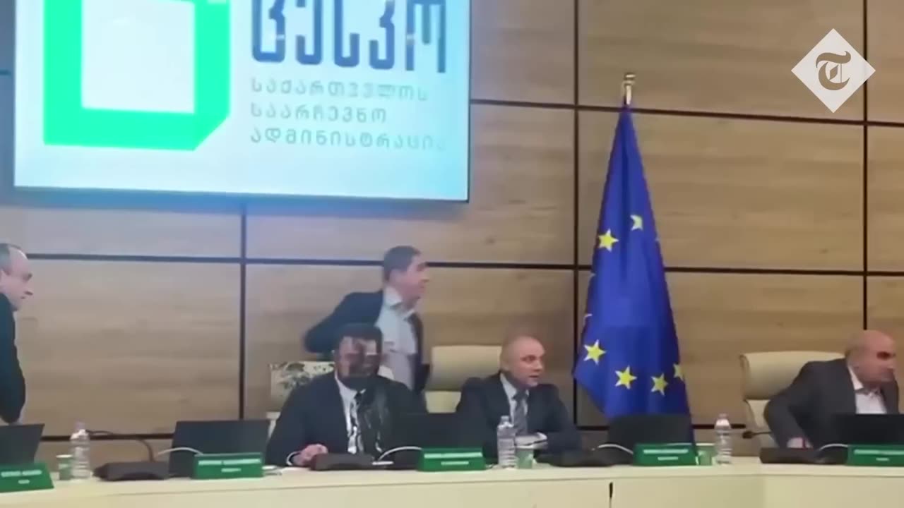 Shocking moment Georgian politician throws paint over election chief