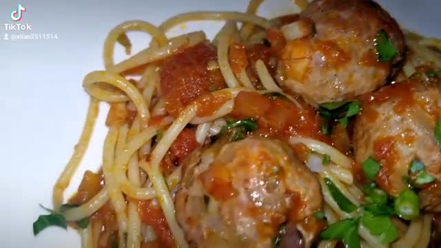 Pasta Marinara with bola bola