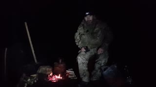 light test before filming next to a campfire wildcamping