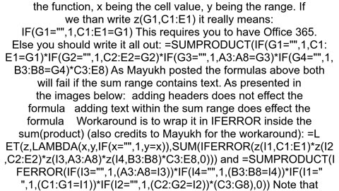 Get SUMPRODUCT with multiple column and row criterias if table includes values that are not numeric