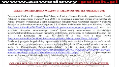 DEKRET ZWIERZCHNIKA WŁADZY W RZECZYPOSPOLITEJ POLSKIEJ 1 2020