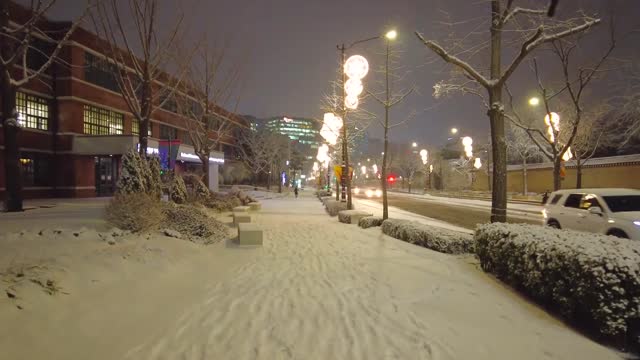 Beautiful street in snowy night.#11