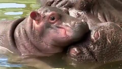 Mom and baby hippopotamus