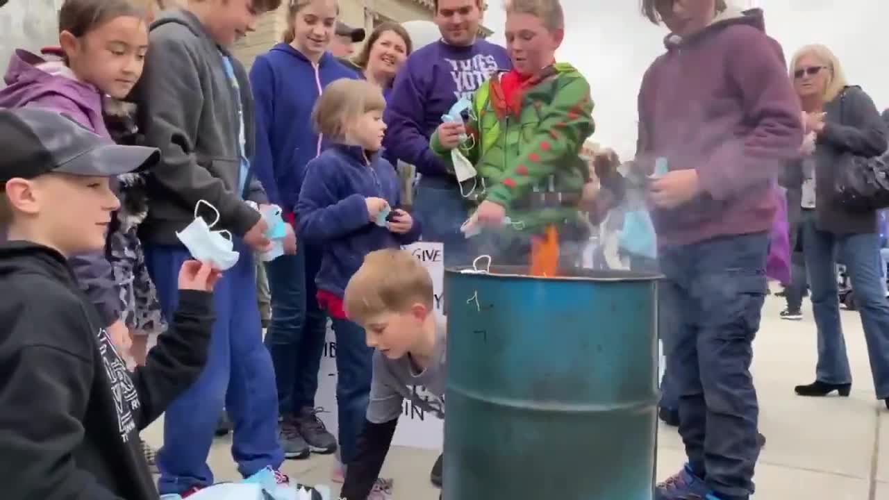 Idaho: Families Burn Heaps Of Masks At Capitol (Video)