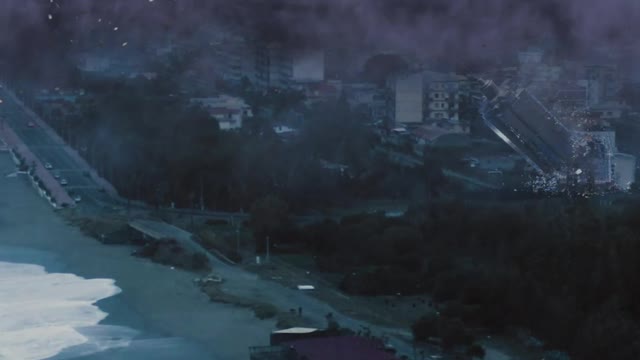 Monstrous Tornado on the Beach, destroying buildings