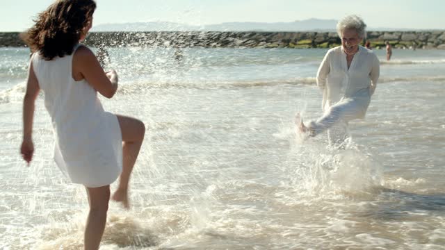 A Mother and Daughter Playing at the Beach