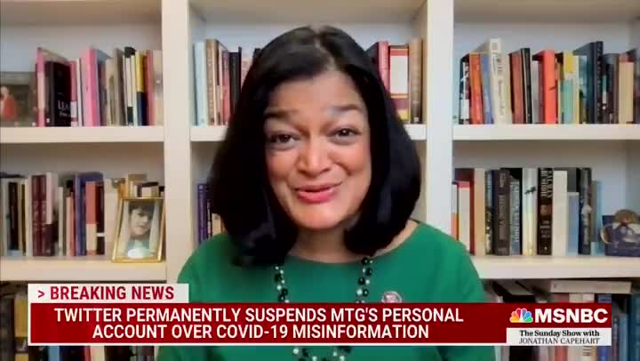 Rep. Pramila Jayapal on Twitter banning Marjorie Taylor Greene