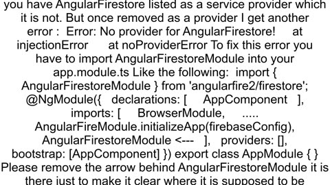 Can39t resolve all parameters for AngularFirestore object Object