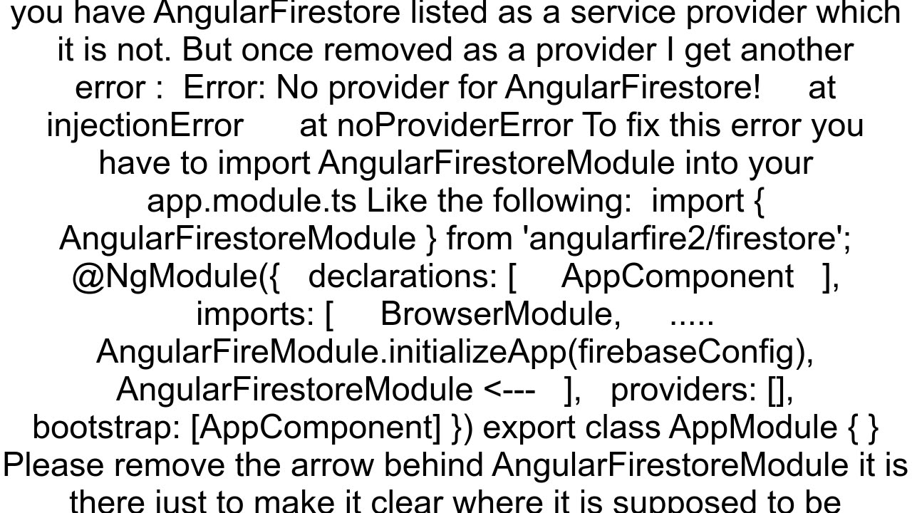 Can39t resolve all parameters for AngularFirestore object Object