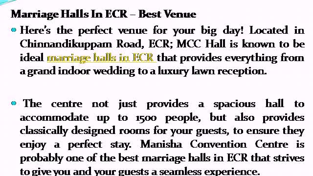 Perfect Marriage Halls in ECR - Best MCC Hall