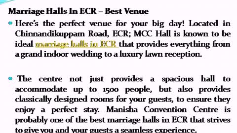 Perfect Marriage Halls in ECR - Best MCC Hall