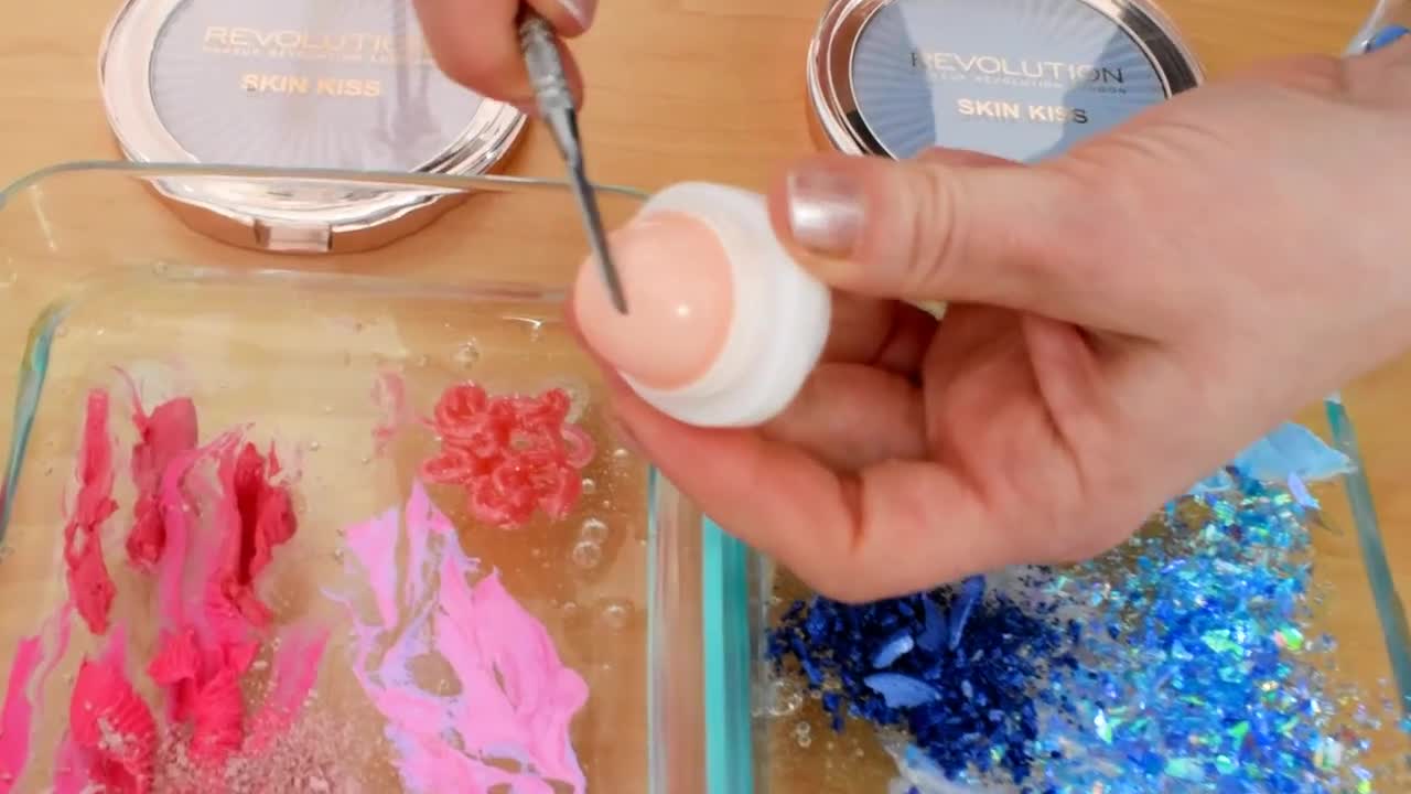 Pink vs Blue - Mixing Makeup Eyeshadow Into Slime! Special Series 68 Satisfying