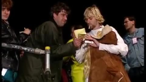 Kurt Cobain at the backstage during the Reading Festival in Reading, England, on August 30, 1992