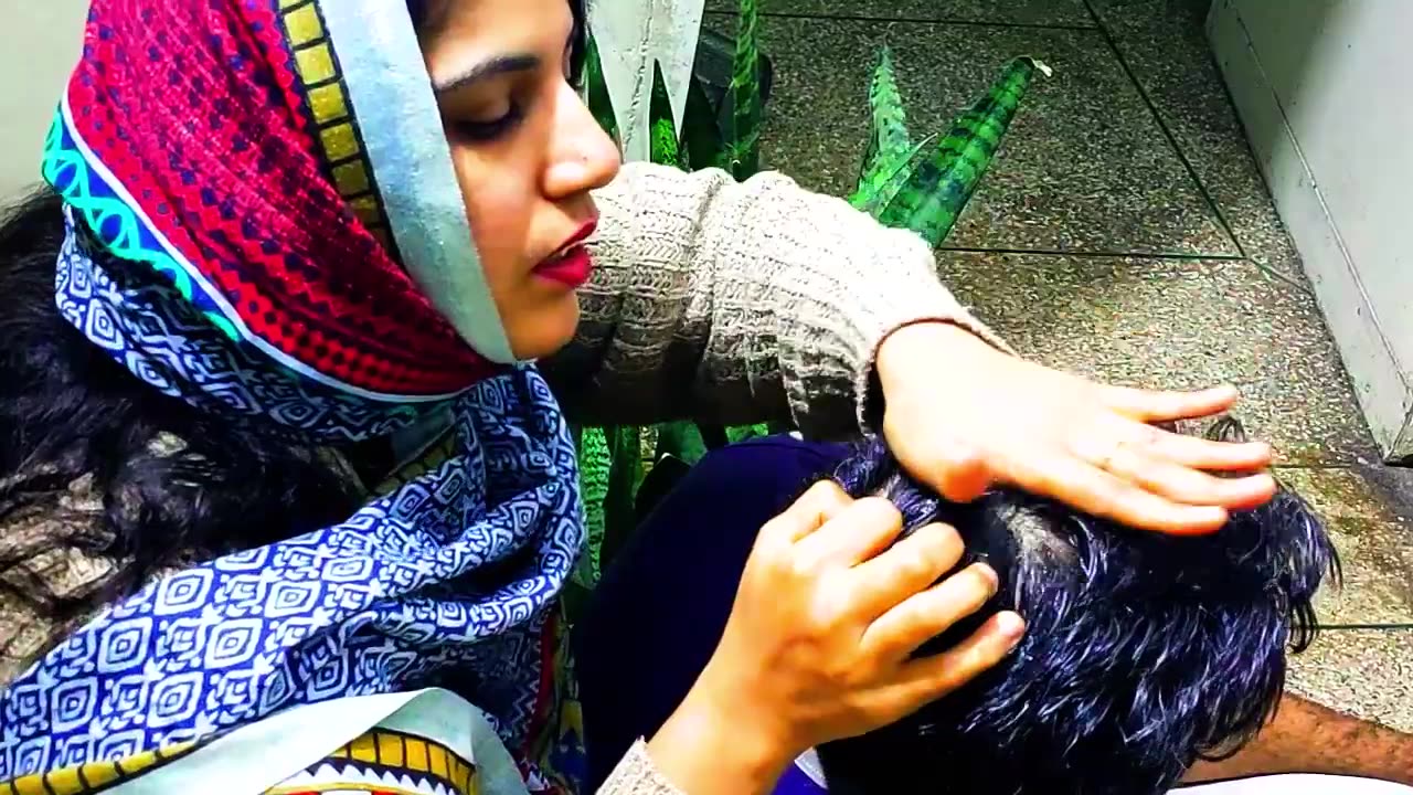 Husband Wife Leisure Time Hair Oiling Massage | ASMR Pakistan