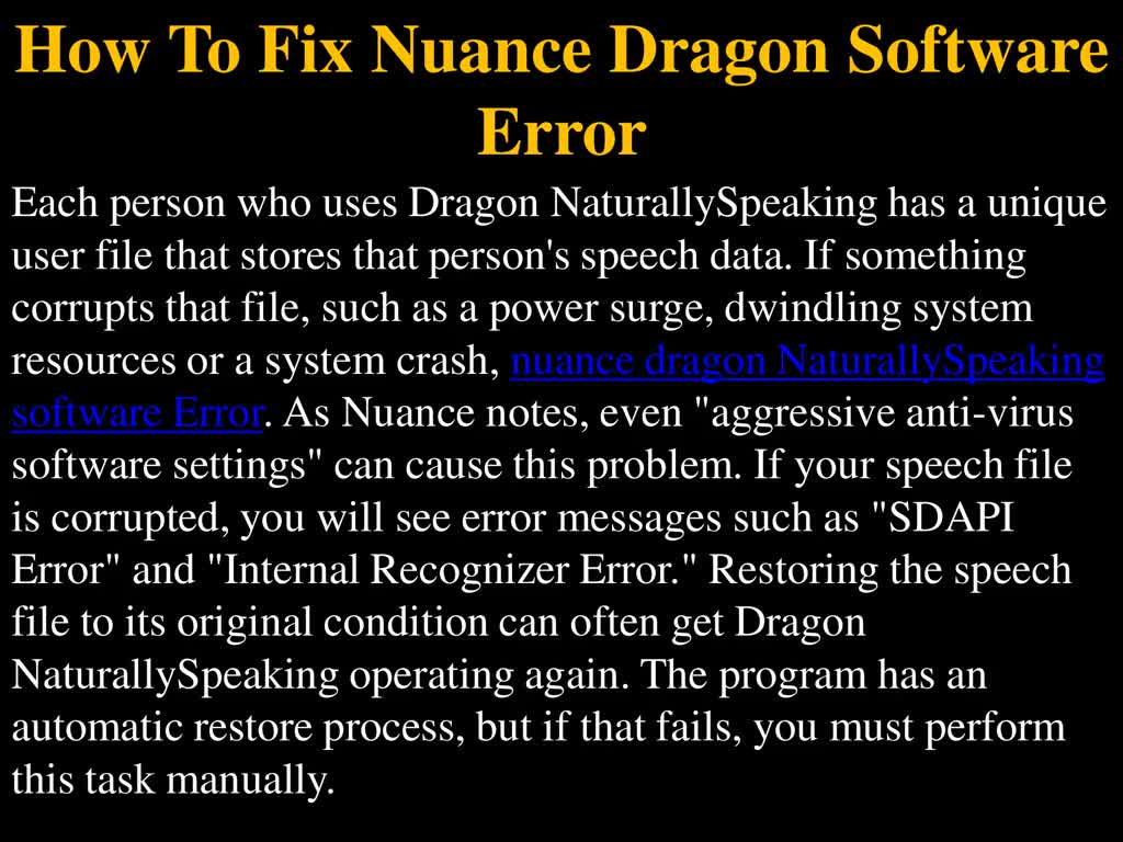 How To Fix Nuance Dragon Software Error