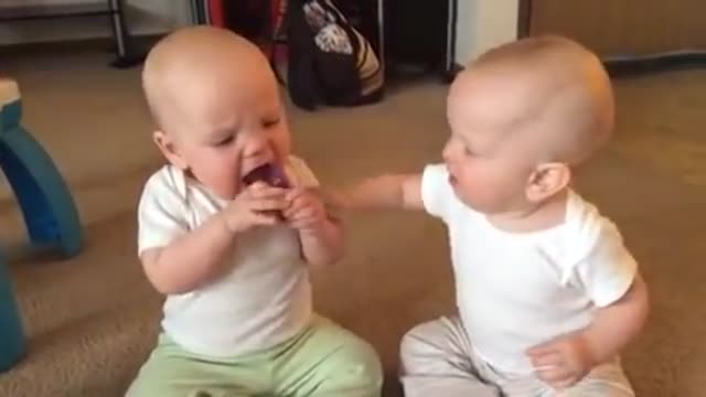 Twin baby girls fighting for no reason