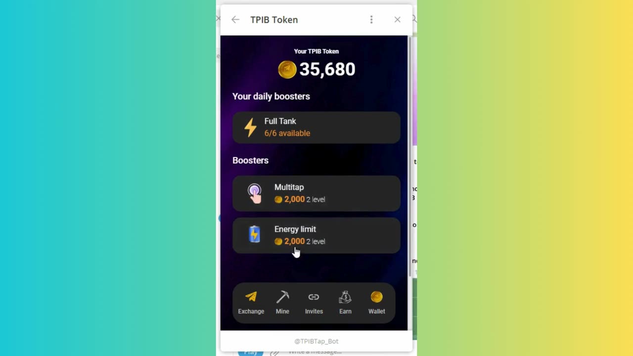 new mining mini app bot telegram tpib token