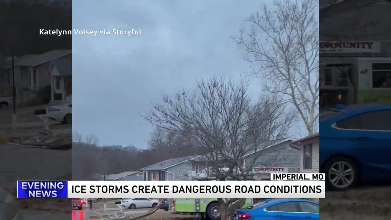 Video captures firetruck sliding down icy Missouri street