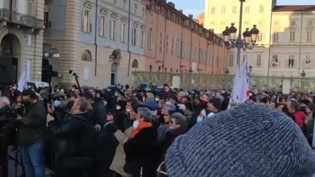 Turin , Italy vaccine passport protest Jan. 8, 2022