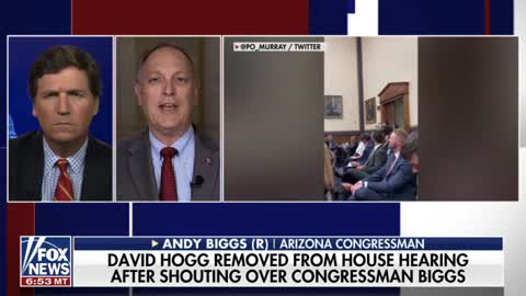 Andy Biggs and Tucker Carlson Discuss Liberal Activist David Hogg Interrupting Congressional Hearing