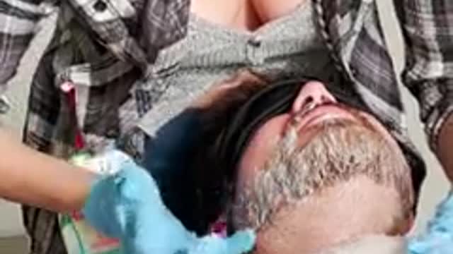 She melted his beard (This LIVE video is brought to you in a prerecorded format)