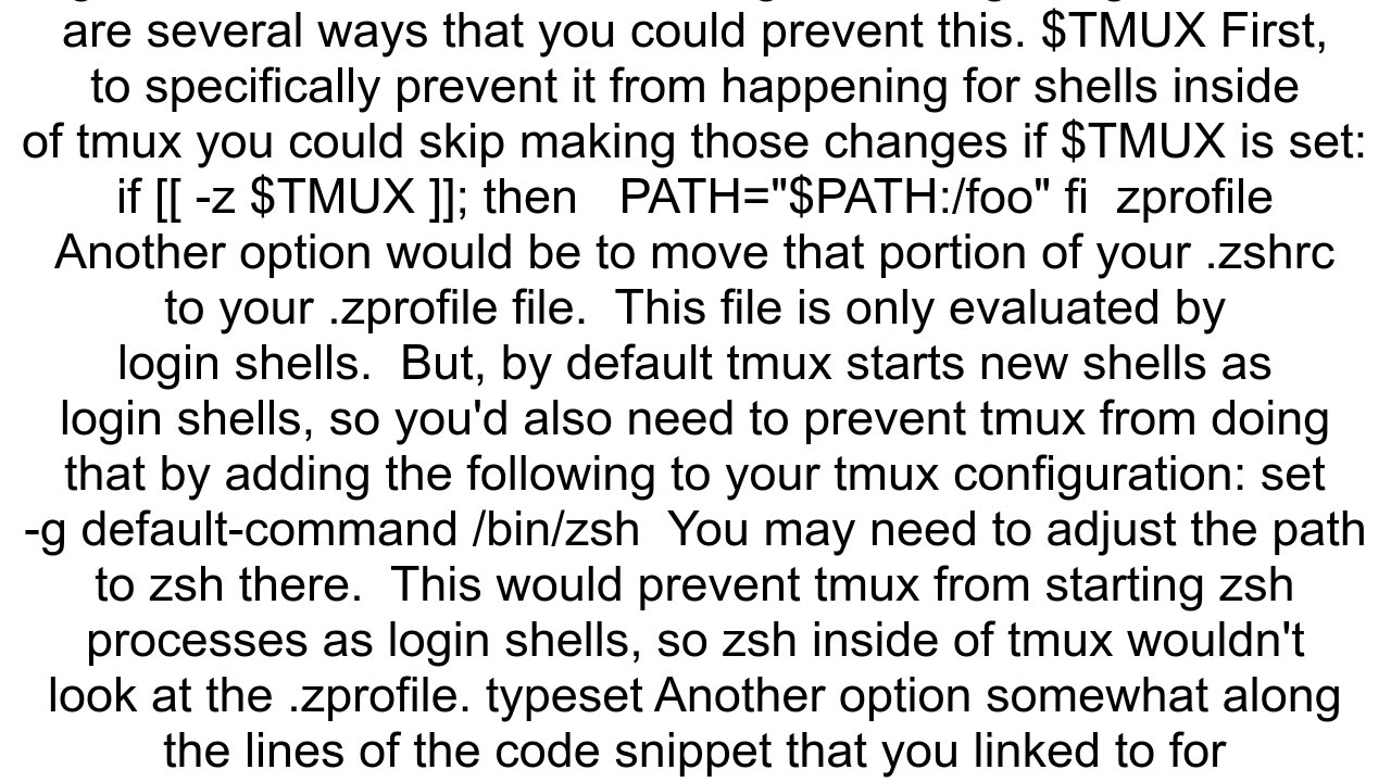 How to prevent Tmux from filling up the global PATH variable with duplicated paths